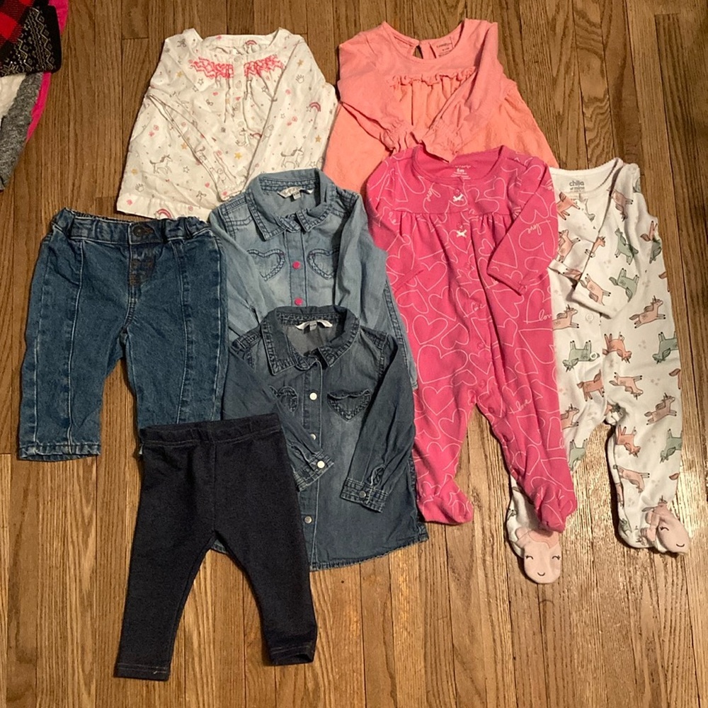 Carter's Kids Clothes - Pink, White, Black 2 sleepers, 4 shirts, 2 pants